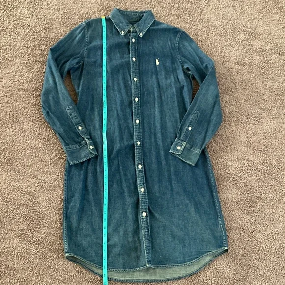 Ralph Lauren Denim Dress Long Sleeve Button Down Size L Dark Wash Blue - Picture 7 of 14